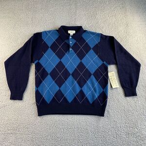 NWT Vintage Heather Tweed Sweater Mens Large Blue Lambswool Argyle Pullover READ